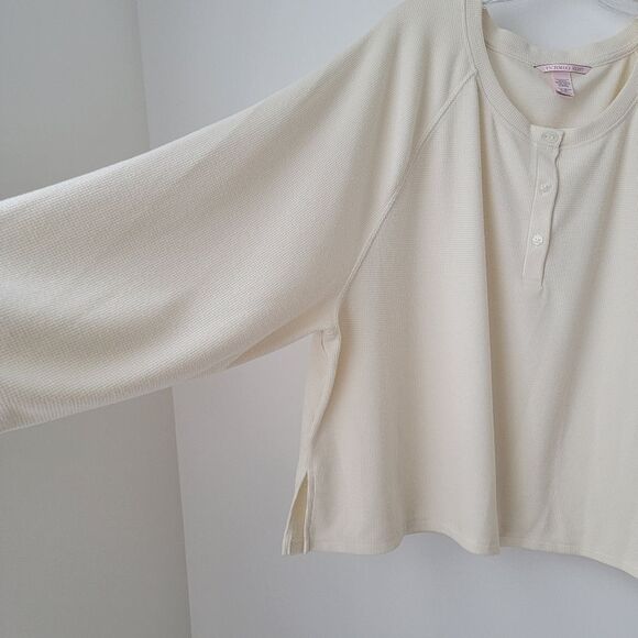 VICTORIA'S SECRET Raglan Long Sleeves Waffle Knit Cream Sweatshirt Size XXL - Picture 4 of 7